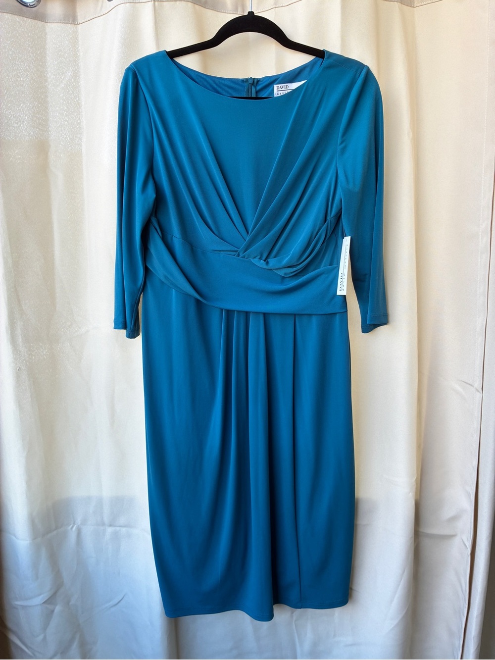 NWT David Meister Long Sleeve Stretch Jersey Teal Dress Size 14